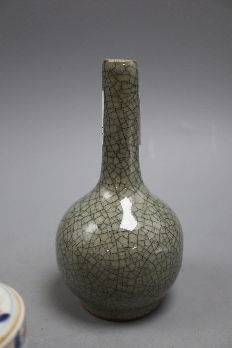 Six various pieces of Chinese ceramics including a crackleglaze bottle vase, height 16cm